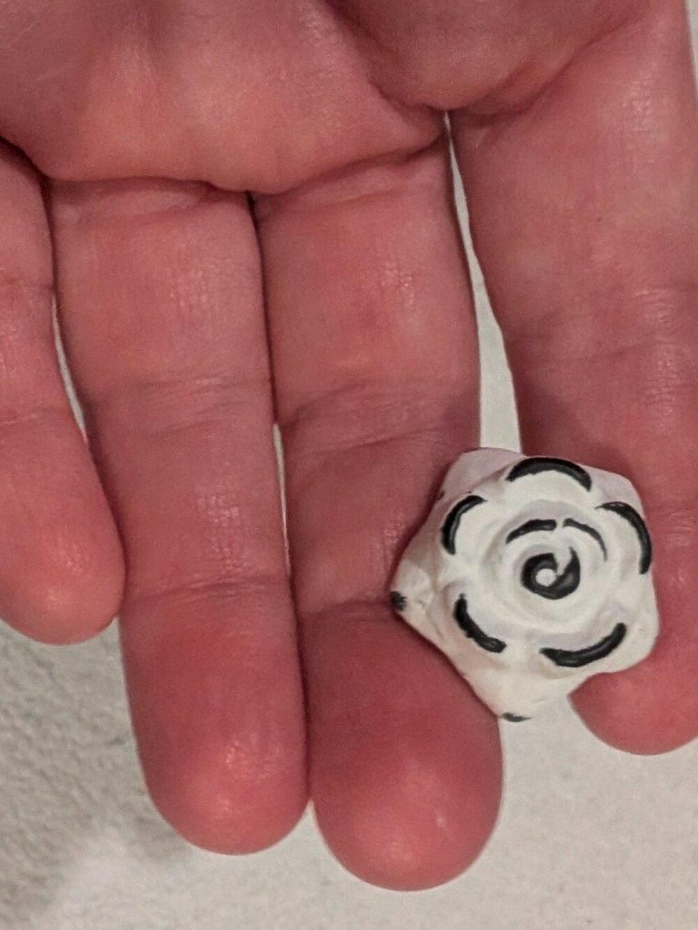 White Ceramic Rose Flower Drawer Knob Black Floral Cabinet Pull - 1345